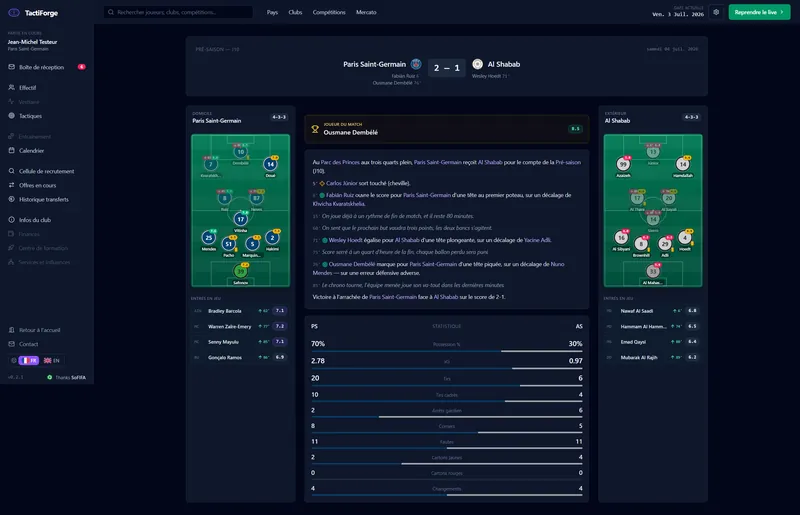Débrief d'après-match dans TactiForge