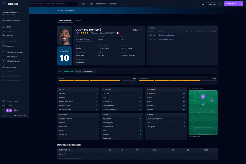 Fiche joueur dans TactiForge